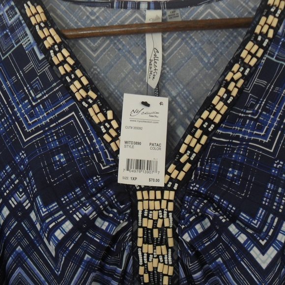 NY Collection Beaded Self Tie Blue Maxi Dress 1X Petite - Picture 7 of 9